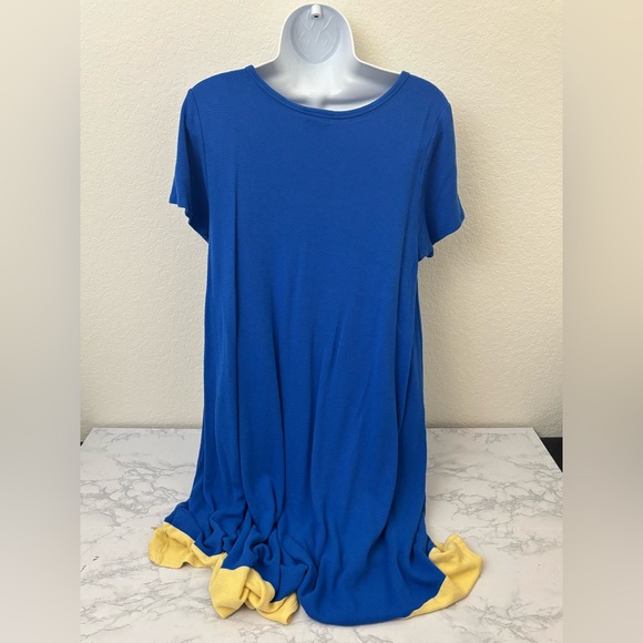 LuLaRoe Women's Maxi Dress M Short Sleeve Pullover Blue Shift Colorblock - Picture 5 of 8